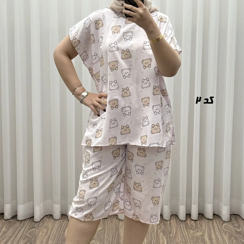ست تاپ و شلوارک راحتی زنانه نخی مدل ملیح فری سایز مناسب تا سایز 50