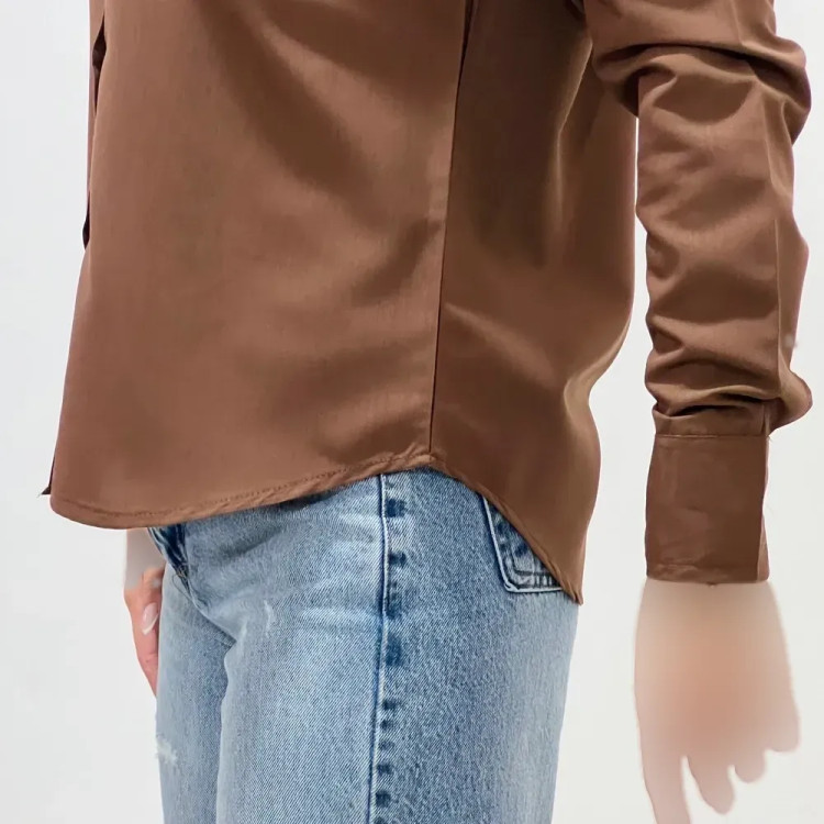 شومیز بیسیک زنانه کد 1147 یقه مردانه آستین بلند بنددار نخی یونیسکس سایزبزرگ