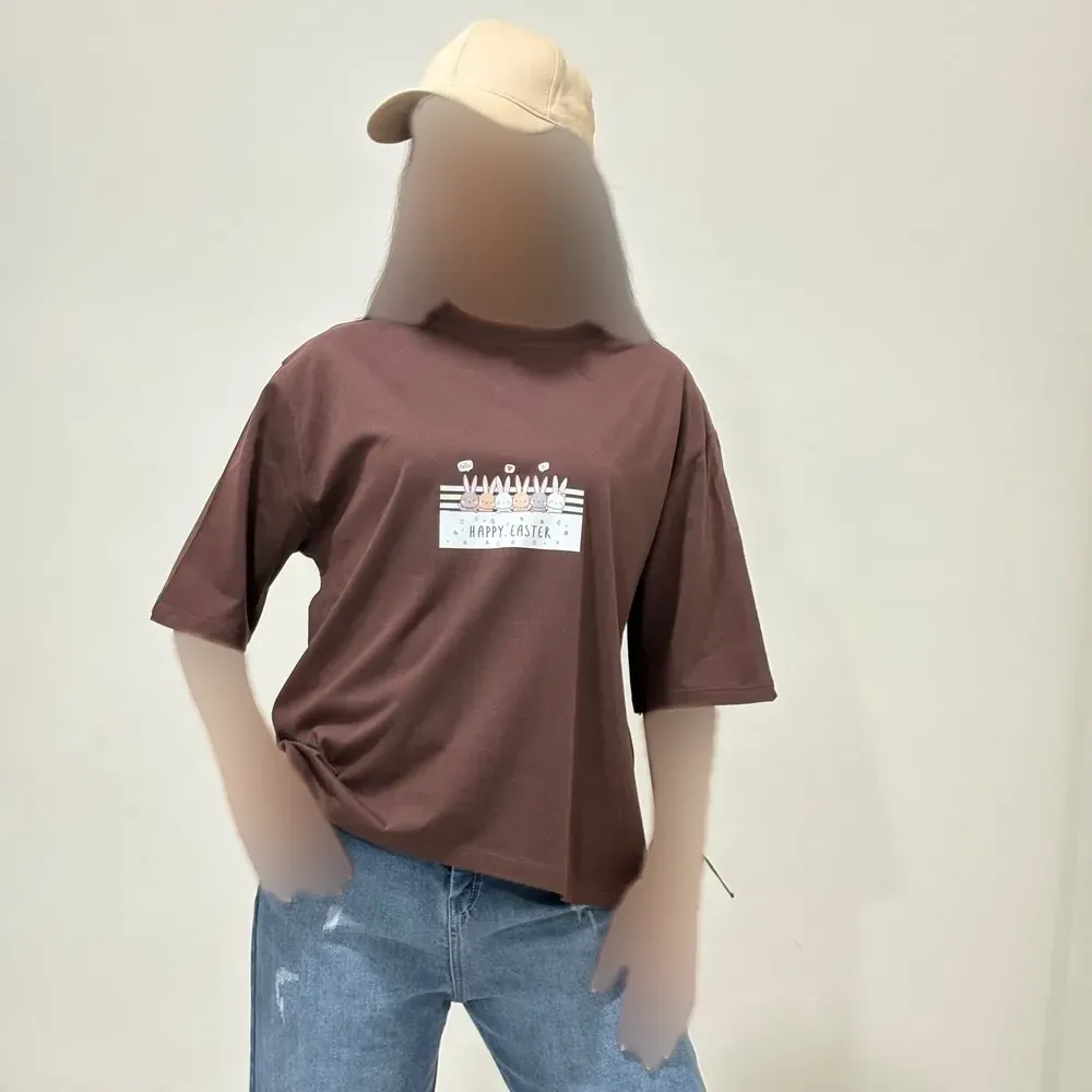 تیشرت بیسیک چاپدار نخ پنبه زنانه سایز 1، 2، 3