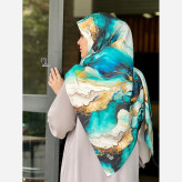 روسری نخی طرح لارا سایز 140 سبزآبی