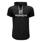 تیشرت کلاه دار مردانه طرح Porsche مدل F8057 مشکی قرمز سفید