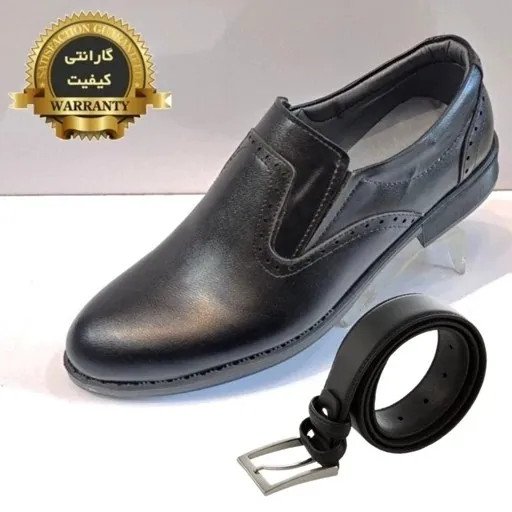 ست کفش مردانه مدل رویال کشی و کمربند چرم رابو
