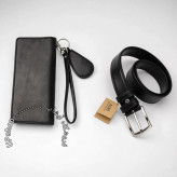 ست هدیه مردانه کیف و کمربند چرمی رابو مدل پشت چرم سوگو با سگک استیل