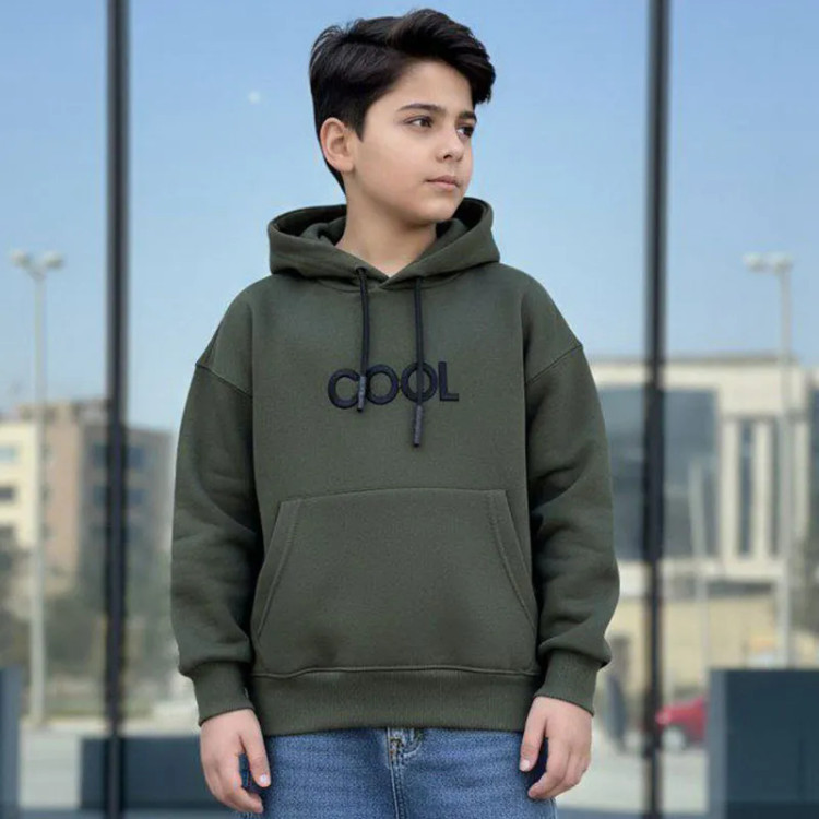 هودی دورس پسرانه کلاهدار طرح COOL با چاپ گلدوزی ضخیم