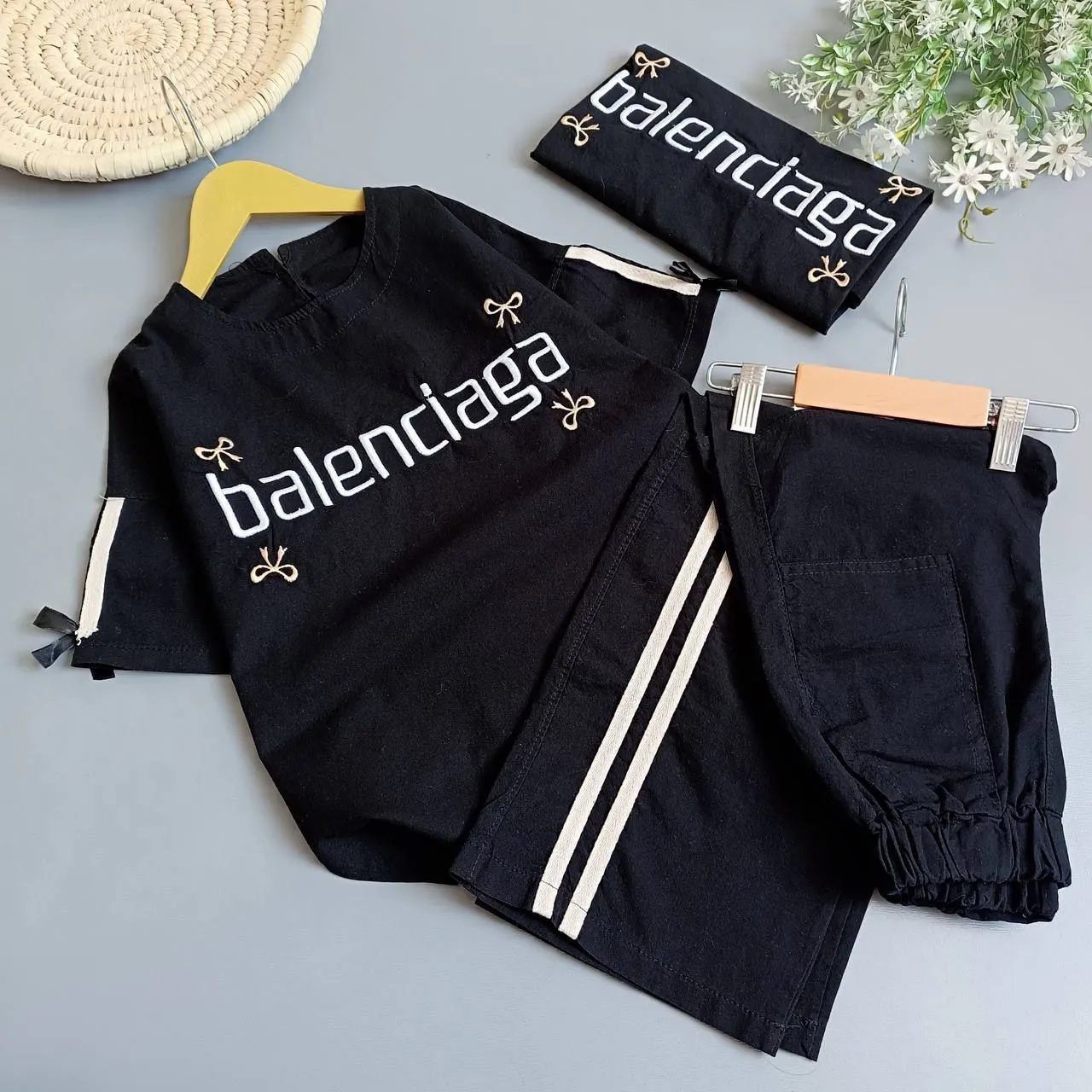 ست تیشرت شومیز و شلوار لینن مشکی دخترانه
