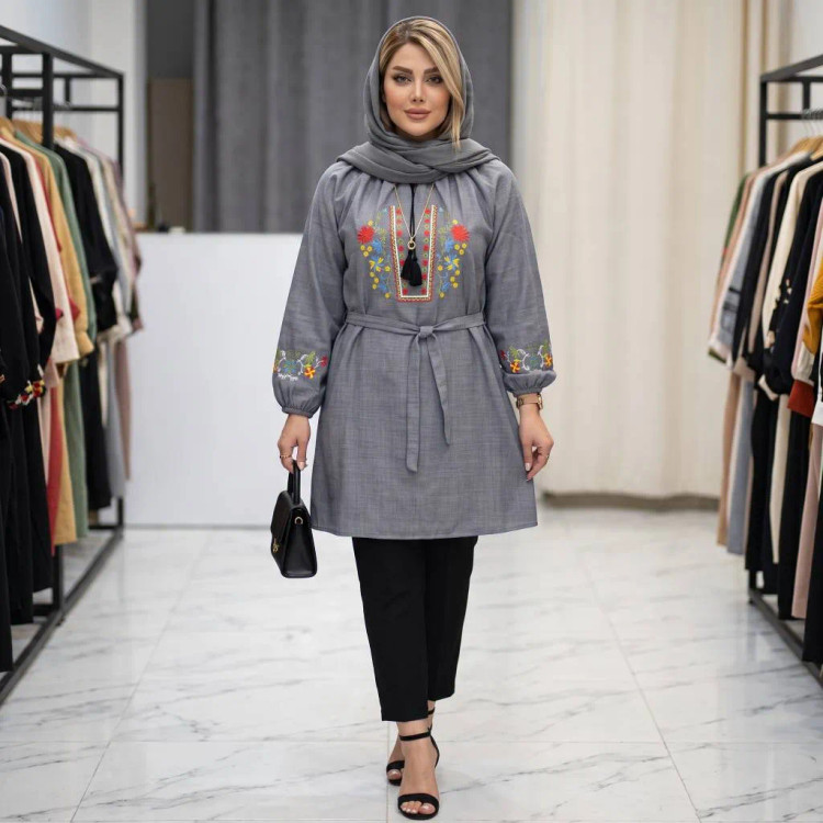 شومیز زنانه گلدوزی شده مدل مارال جنس شانتون فری سایز