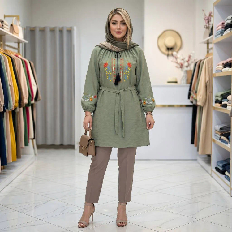 شومیز زنانه گلدوزی شده مدل مارال جنس شانتون فری سایز