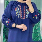 شومیز زنانه گلدوزی شده مدل مارال جنس شانتون فری سایز