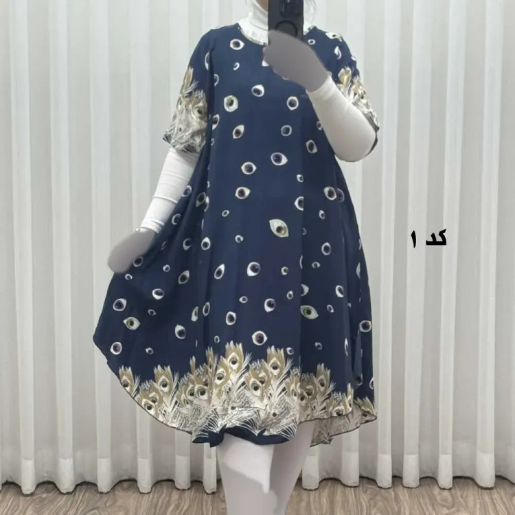 پیراهن ساحلی زنانه نخی آستین کوتاه فری سایز مناسب تا سایز 52