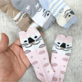 جوراب ساق بلند نوزادی پاییزه صددرصد پنبه تا 6 ماه طرح گربه