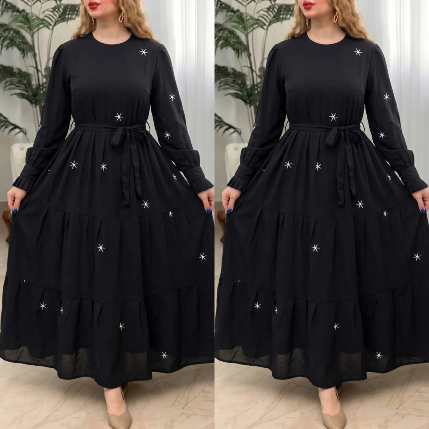 پیراهن زنانه مدل ستاره جنس بوگاتی رنگ مشکی فری سایز 36 تا 46