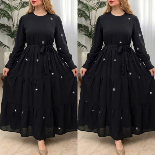 پیراهن زنانه مدل ستاره جنس بوگاتی رنگ مشکی فری سایز 36 تا 46