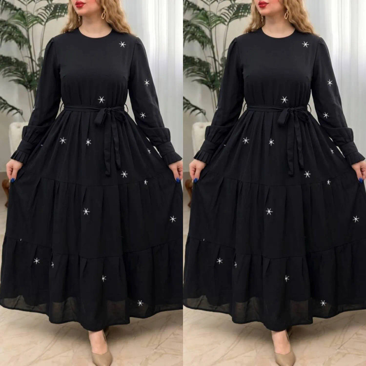 پیراهن زنانه مدل ستاره جنس بوگاتی رنگ مشکی فری سایز 36 تا 46