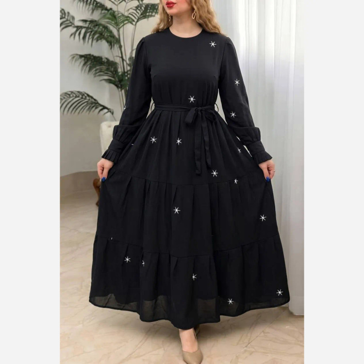 پیراهن زنانه مدل ستاره جنس بوگاتی رنگ مشکی فری سایز 36 تا 46