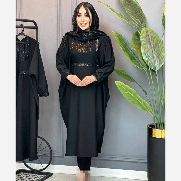 عبای زنانه مدل مرینوس جنس الیزه رنگ مشکی فری سایز