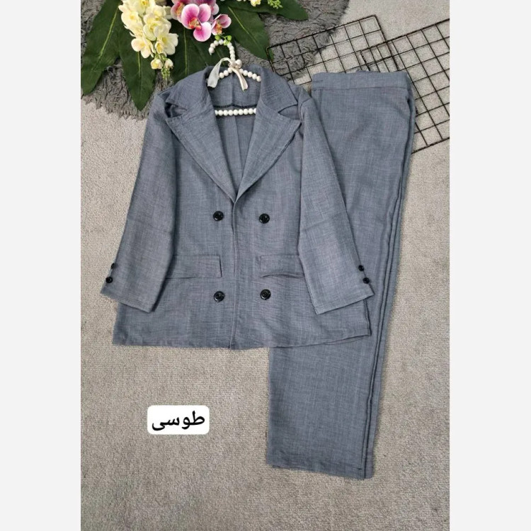 کت شلوار زنانه شانتون صوفیا رنگ زرشکی سایز فری 38 تا 48
