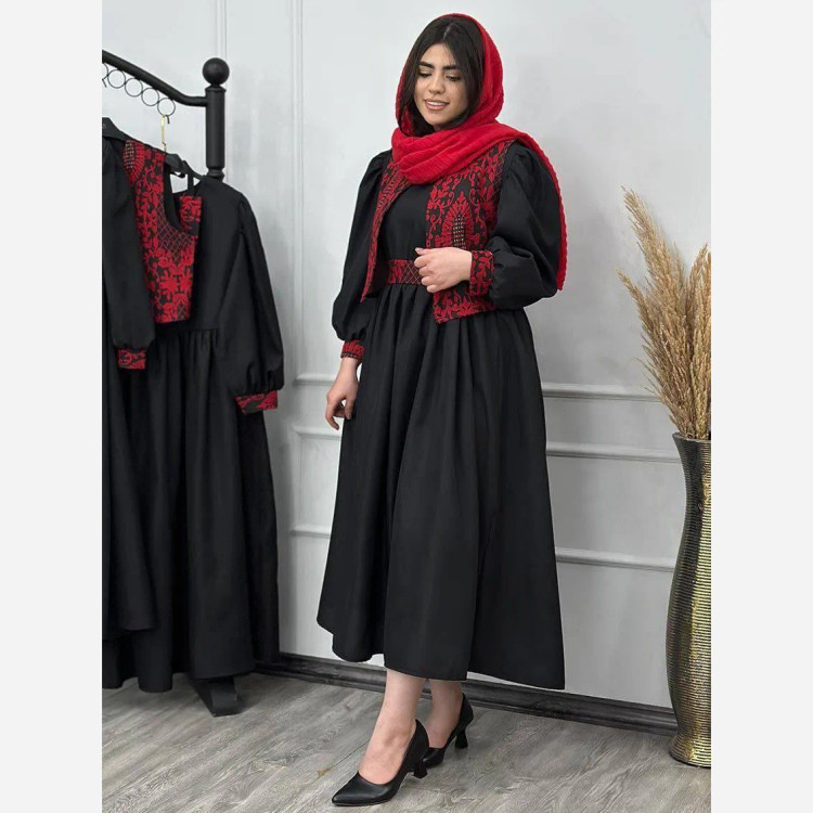پیراهن زنانه مدل نارسیس جنس تافته سوزن دوزی و کرپ اندونزی فری سایز 36 تا 46