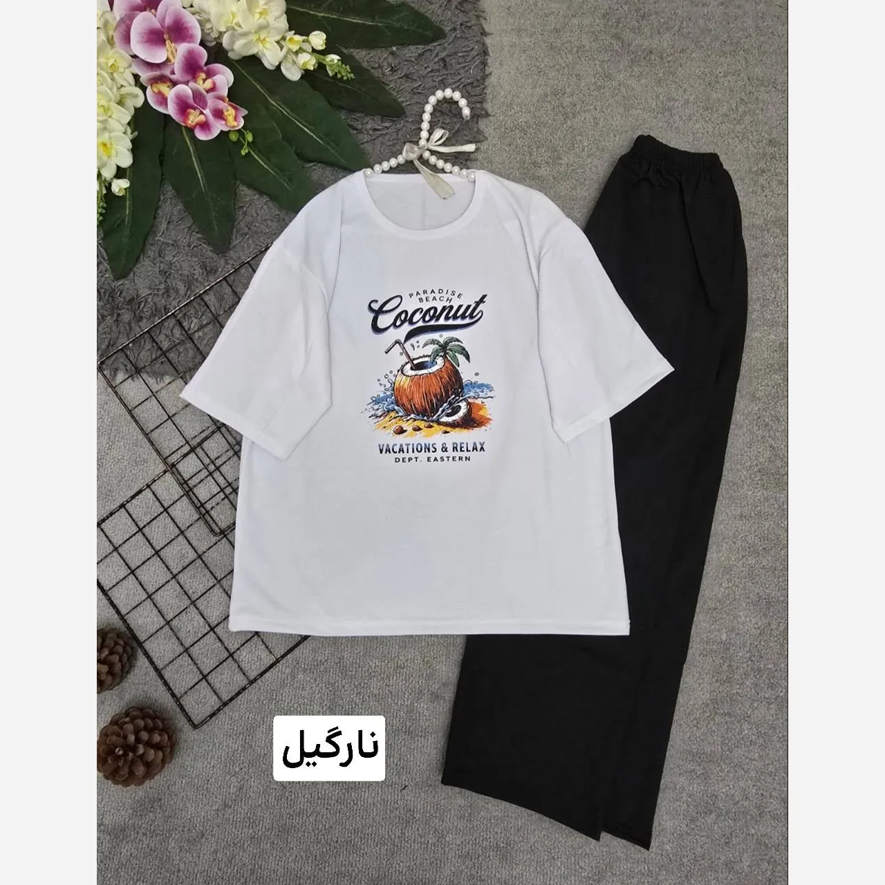 ست تیشرت و شلوار زنانه مدل سامر جنس پنبه گلکسی فری سایز 38 تا 46