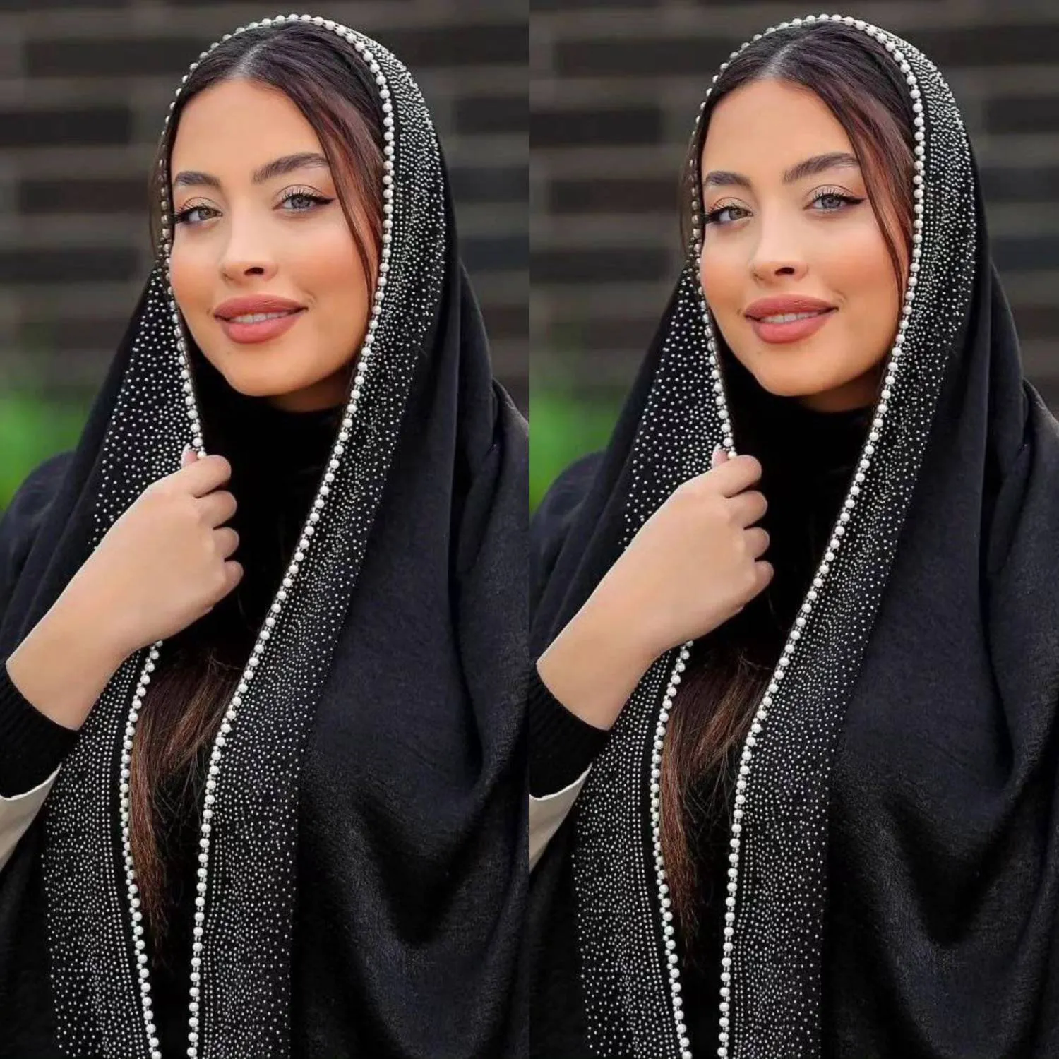 شال زنانه الماس جنس کوپرا درجه یک ابعاد 170 در 75 سانتیمتر با تزئین نگین مرواریدی