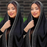 شال زنانه الماس جنس کوپرا درجه یک ابعاد 170 در 75 سانتیمتر با تزئین نگین مرواریدی