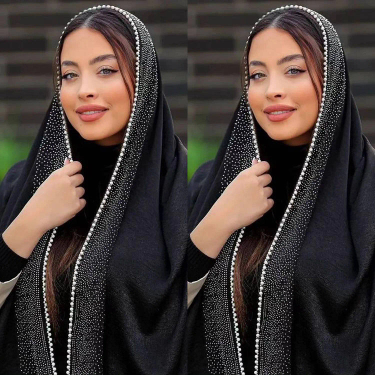 شال زنانه الماس جنس کوپرا درجه یک ابعاد 170 در 75 سانتیمتر با تزئین نگین مرواریدی