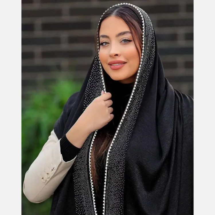 شال زنانه الماس جنس کوپرا درجه یک ابعاد 170 در 75 سانتیمتر با تزئین نگین مرواریدی