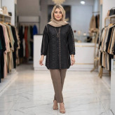 شومیز مانتویی کتان ژاکارد دینا فری سایز رنگ مشکی قهوه ای