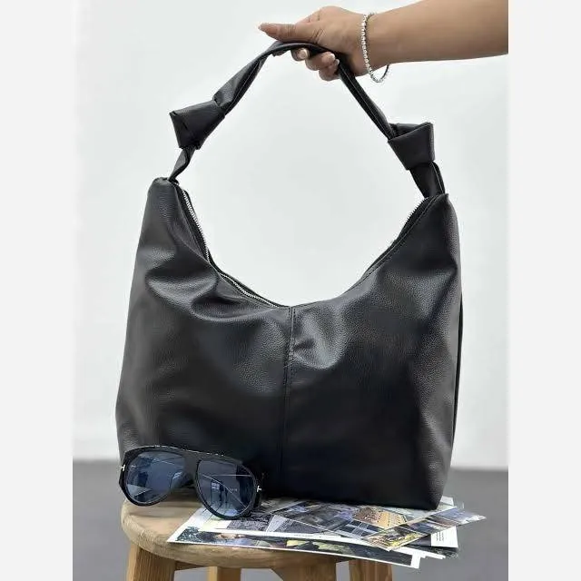 کیف چرمی بند گره ای سبک و جادار رنگ مشکی و موکا