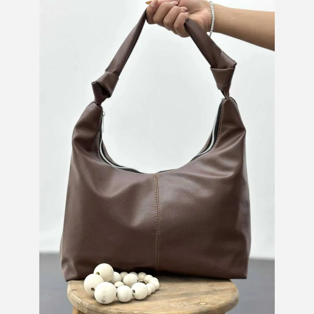 کیف چرمی بند گره ای سبک و جادار رنگ مشکی و موکا