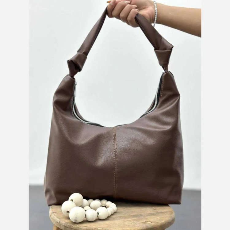 کیف چرمی بند گره ای سبک و جادار رنگ مشکی و موکا