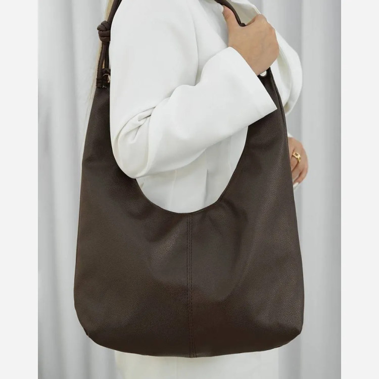 کیف چرمی بند گره ای سبک و جادار رنگ مشکی و موکا
