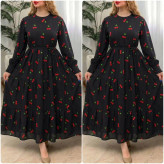 پیراهن گیلاسی یقه چین جنس بوگاتی رنگ مشکی سایز فری 38 تا 46