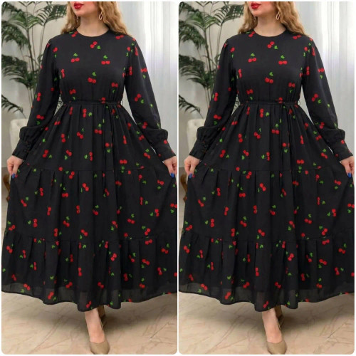 پیراهن گیلاسی یقه چین جنس بوگاتی رنگ مشکی سایز فری 38 تا 46