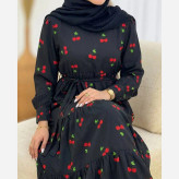 پیراهن گیلاسی یقه چین جنس بوگاتی رنگ مشکی سایز فری 38 تا 46