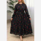 پیراهن گیلاسی یقه چین جنس بوگاتی رنگ مشکی سایز فری 38 تا 46