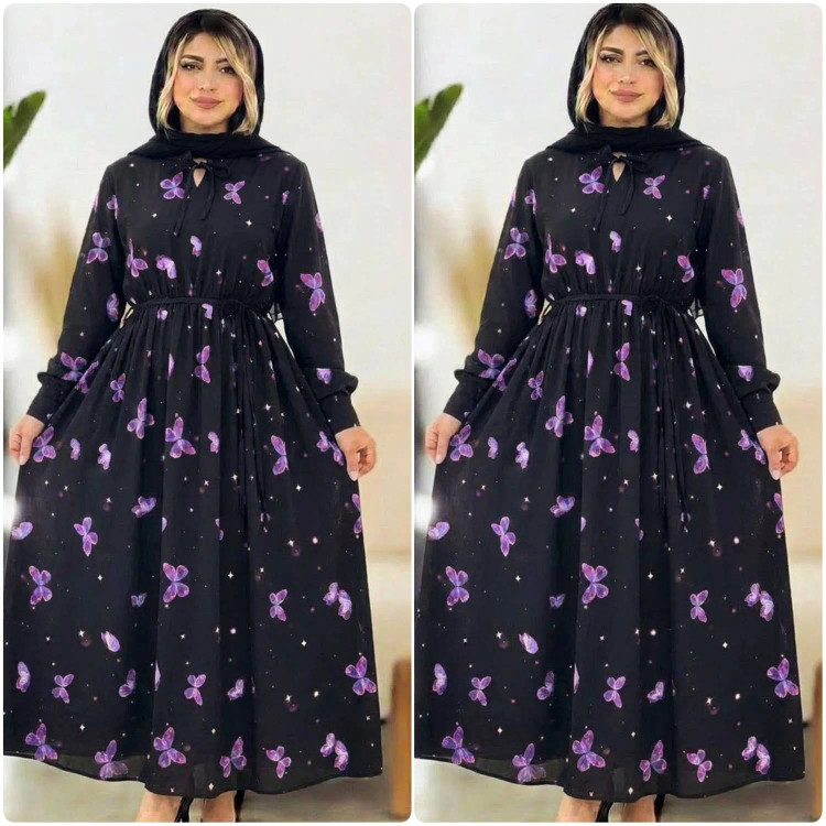 ساحلی بلند زنانه مدل آیریس جنس بوگاتی رنگ مشکی فری سایز