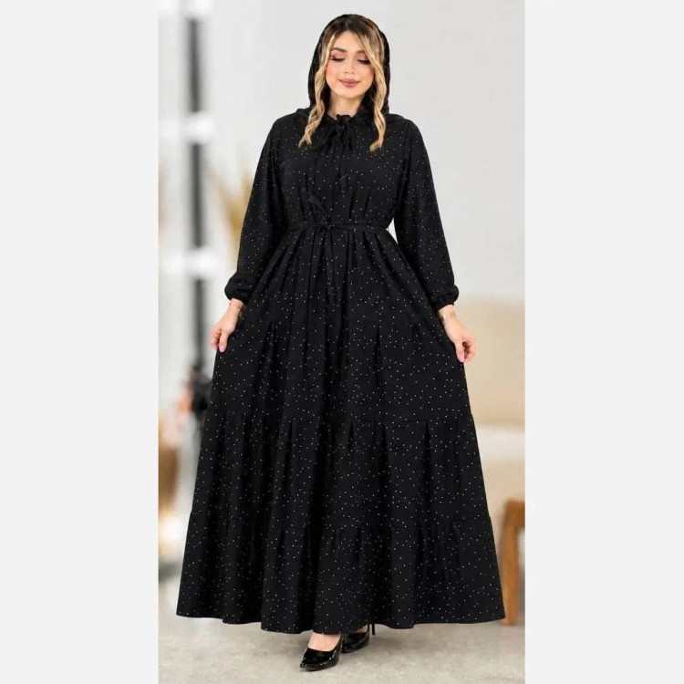 پیراهن زنانه مجلسی مشکی جنس بوگاتی فری سایز 38 تا 46 مزونی