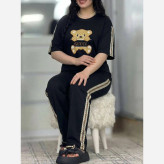 ست تیشرت و شلوار زنانه پنبه گلکسی مشکی فری سایز مهیاس