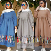 لباس ساحلی زنانه لنین طرح آدمکی کمربنددار سایز فری سبز و خردلی