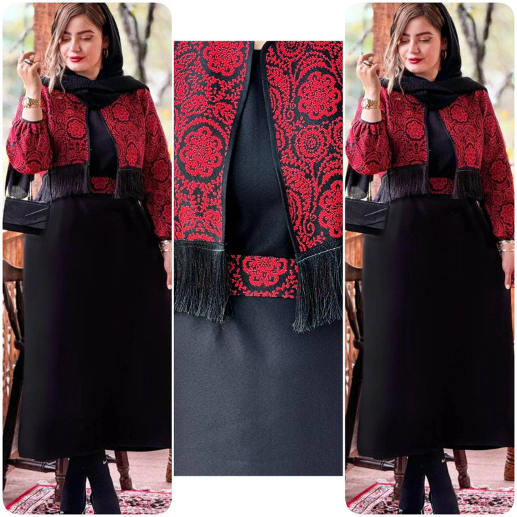 ست سه تیکه کت و سارافن و کمربند نارگل جنس تافته و کرپ اندونزی سایز فری سایز
