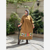 لباس ساحلی زنانه لنین طرح آدمکی کمربنددار سایز فری سبز و خردلی