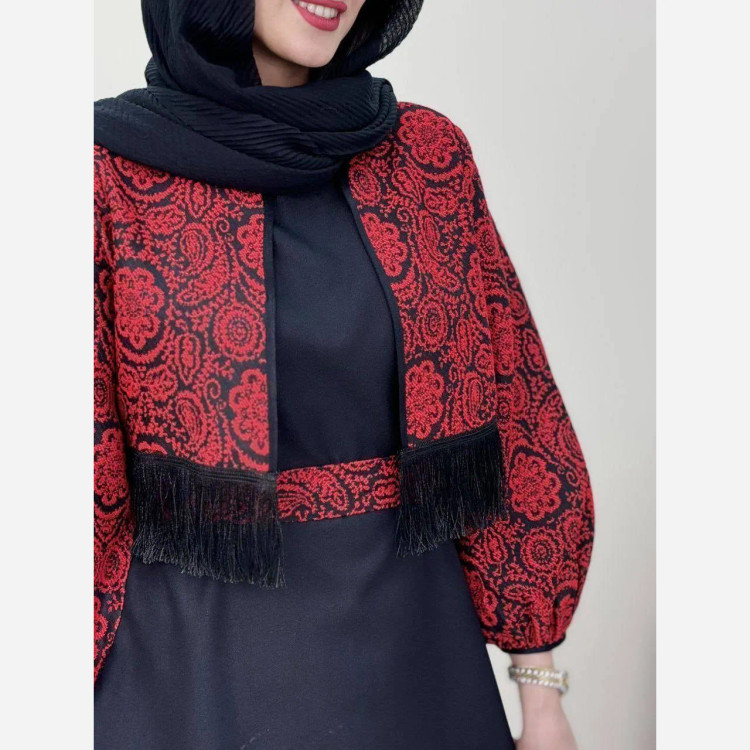 ست سه تیکه کت و سارافن و کمربند نارگل جنس تافته و کرپ اندونزی سایز فری سایز