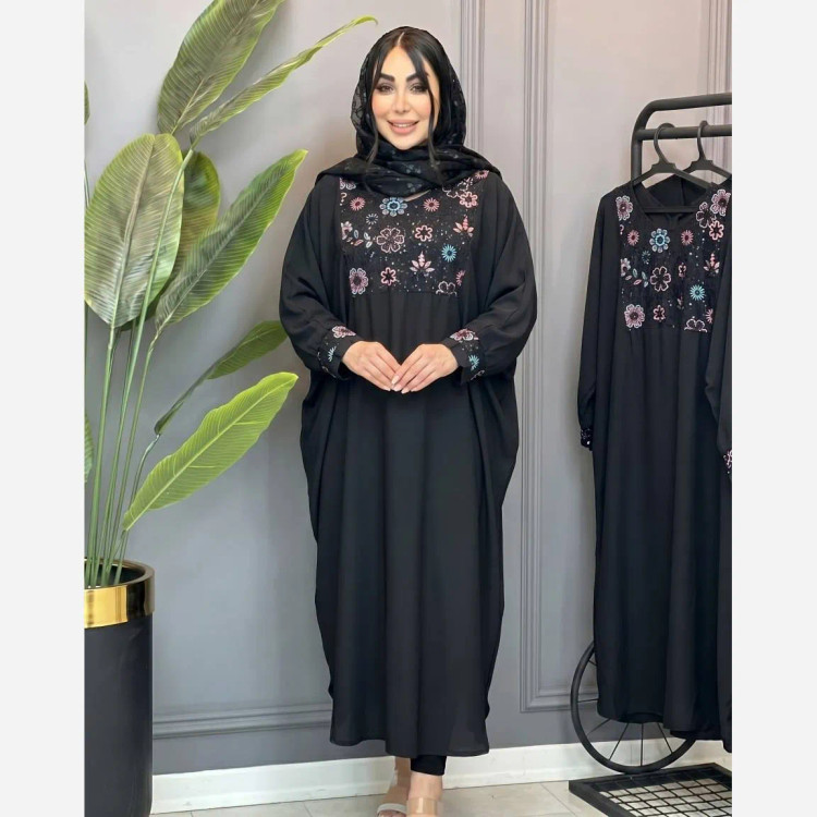عبا مجلسی زنانه مدل شکوفه جنس الیزه رنگ مشکی سایز فری 38 تا 52
