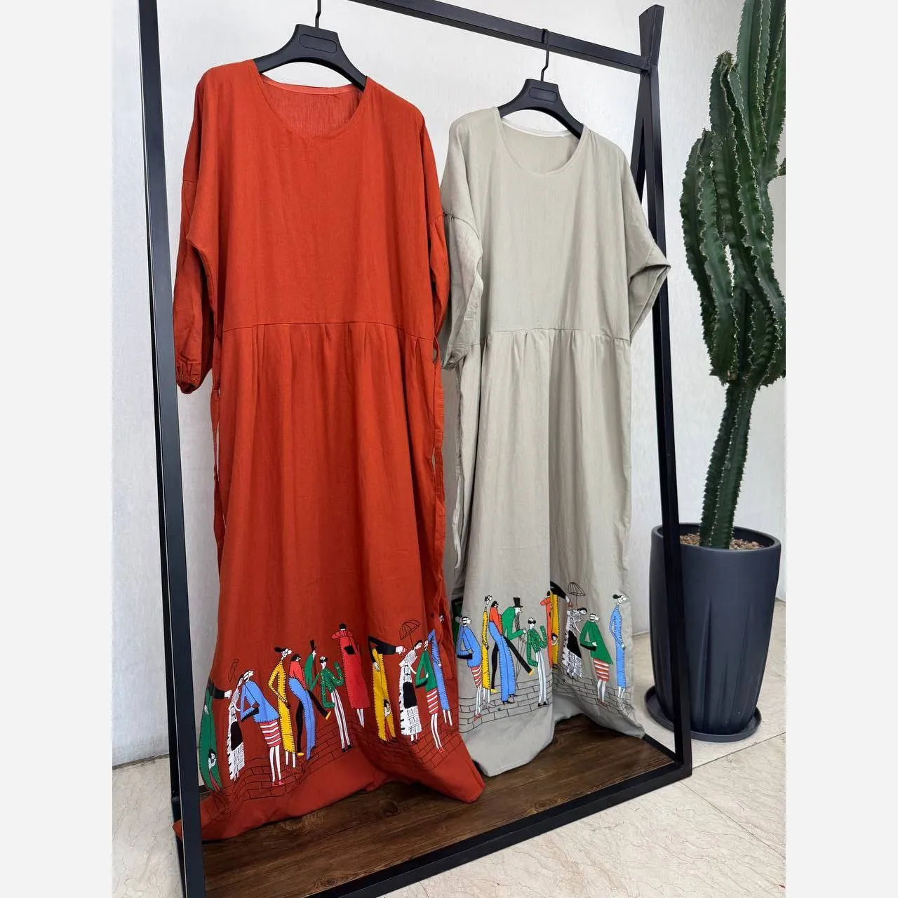 لباس ساحلی زنانه لنین طرح آدمکی کمربنددار سایز فری سبز و خردلی