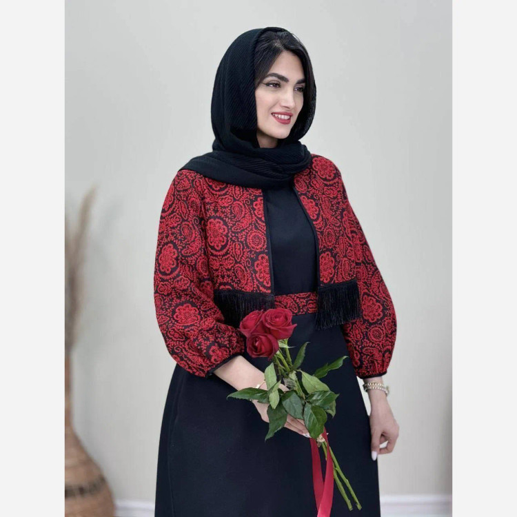 ست سه تیکه کت و سارافن و کمربند نارگل جنس تافته و کرپ اندونزی سایز فری سایز