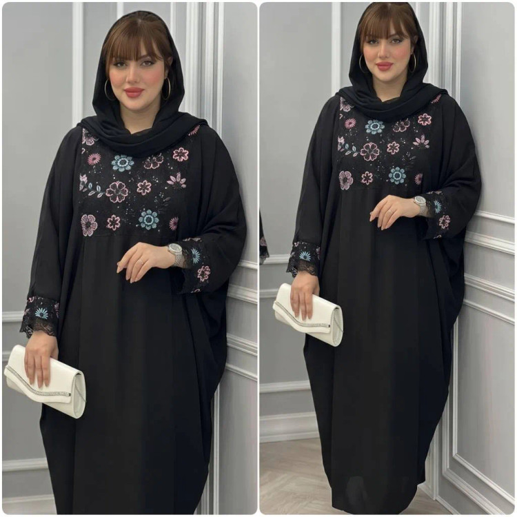عبا مجلسی زنانه مدل شکوفه جنس الیزه رنگ مشکی سایز فری 38 تا 52