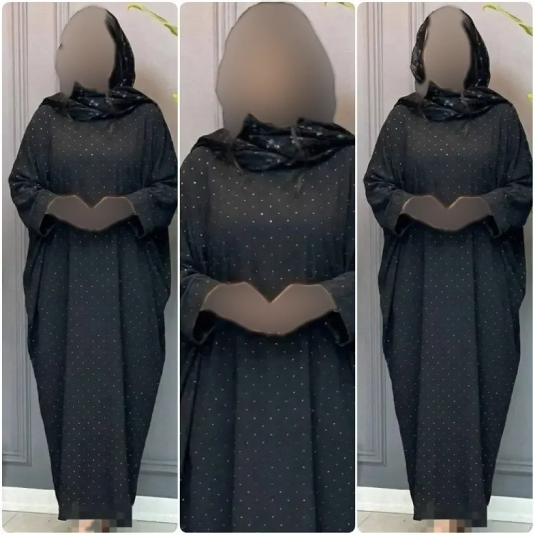 عبا زنانه مدل عبایی نگین دار جنس الیزه رنگ مشکی سایز فری سایز