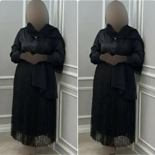 دامن پلیسه گیپور مشکی مجلسی آستردار فری سایز