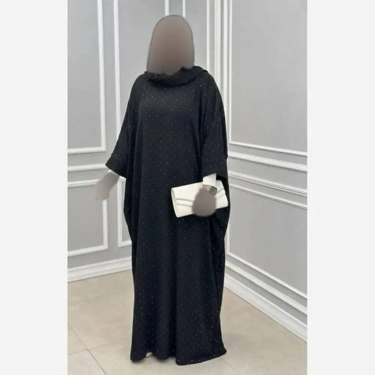 عبا زنانه مدل عبایی نگین دار جنس الیزه رنگ مشکی سایز فری سایز