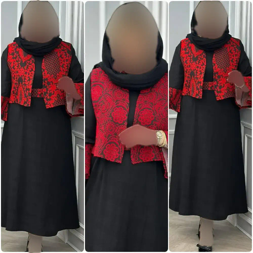 ست سه تیکه کت و سارافن و کمربند جنس کت تافته سارافن ژاکارد فری سایز 38 تا 48